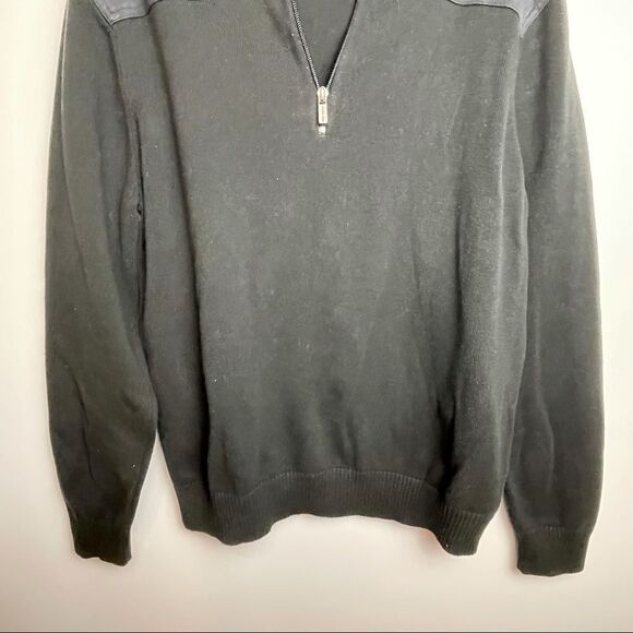 Men Michael Kors Solid Black pullover Tight Knit 3/4 Quarter Zip Sweater size L - Picture 3 of 11